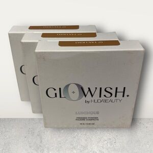 Huda Beauty GloWish Luminous Pressed Powder 07 TAN LIGHT Full Size New LOT OF 3‎